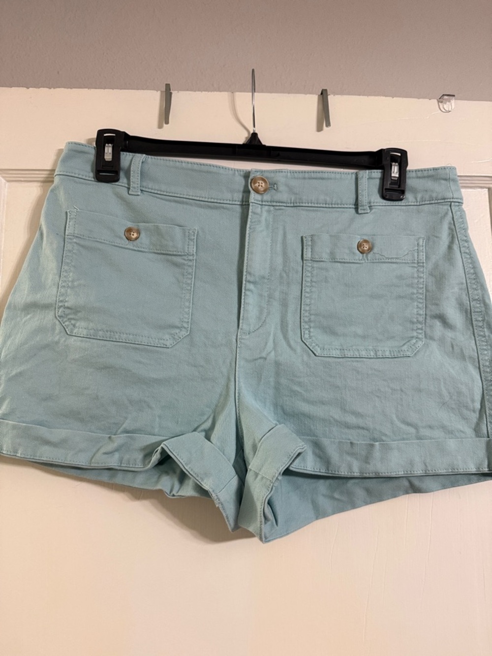 LOFT Mint Cotton Roll-Hem Jean Shorts